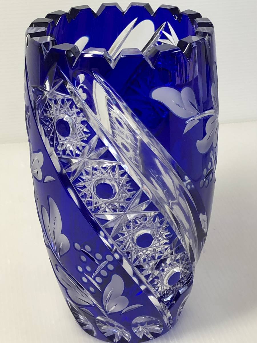ドイツ製 ARNSTADT KRISTALL 花瓶 コバルトブルー クリスタル