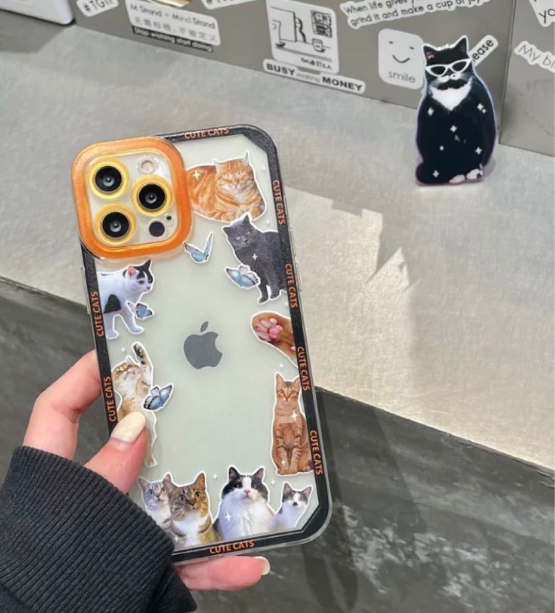 iPhone 13pro Max ケース カバー 猫 キャット ソフト Apple リング スマホ 携帯 シリコン ねこ アニメ