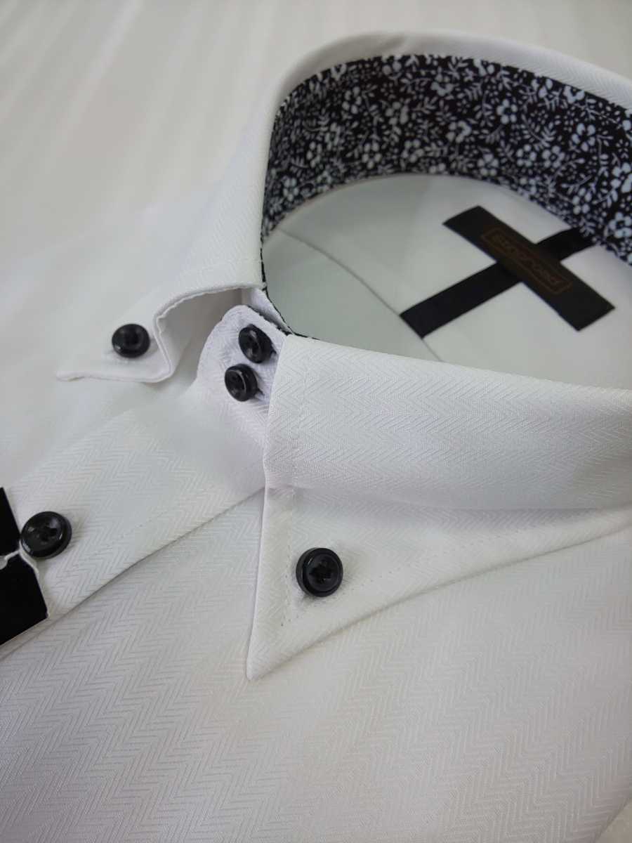 形態安定シャツ 長袖 LLサイズ 43-86 ボタンダウン ドゥエ・ボットーニ 白ドビー ヘリンボーン 新品 デザインシャツ MR300-6I_画像3