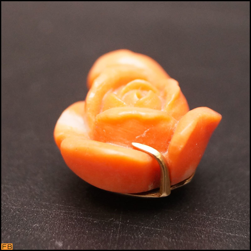 1119-珊瑚◇ペンダントトップ K18 バラ 細工 コーラルピンク サンゴ ...