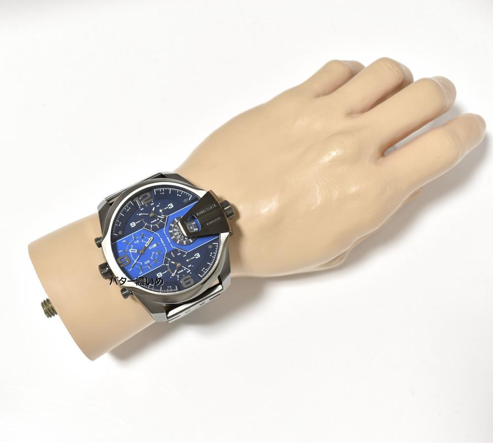 在庫処分セール】ディーゼル DIESEL メンズ 腕時計 4タイム ネイビー×ガンメタ メタルベルト 特大ビッグフェイス DZ7392 新品 
