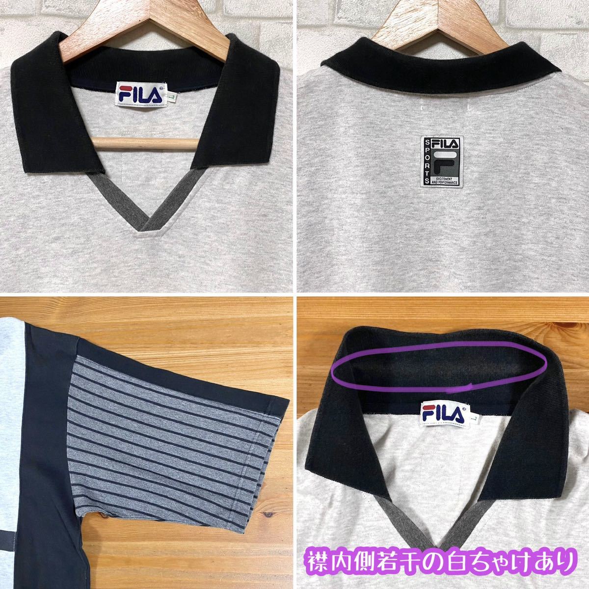 FILA フィラ 襟付き Vネック 切り替え Tシャツ ビッグロゴ_画像7