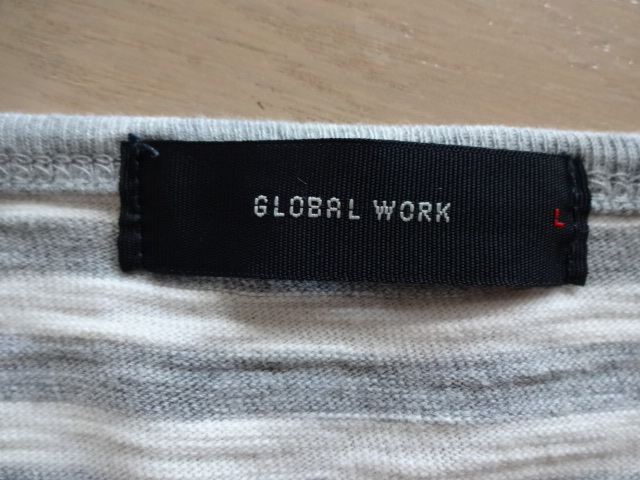 送料230円■GLOBAL WORKS ボーダーTシャツ 灰×白 L■グローバルワーク 半袖Tシャツ globalwork 綿100%_画像3