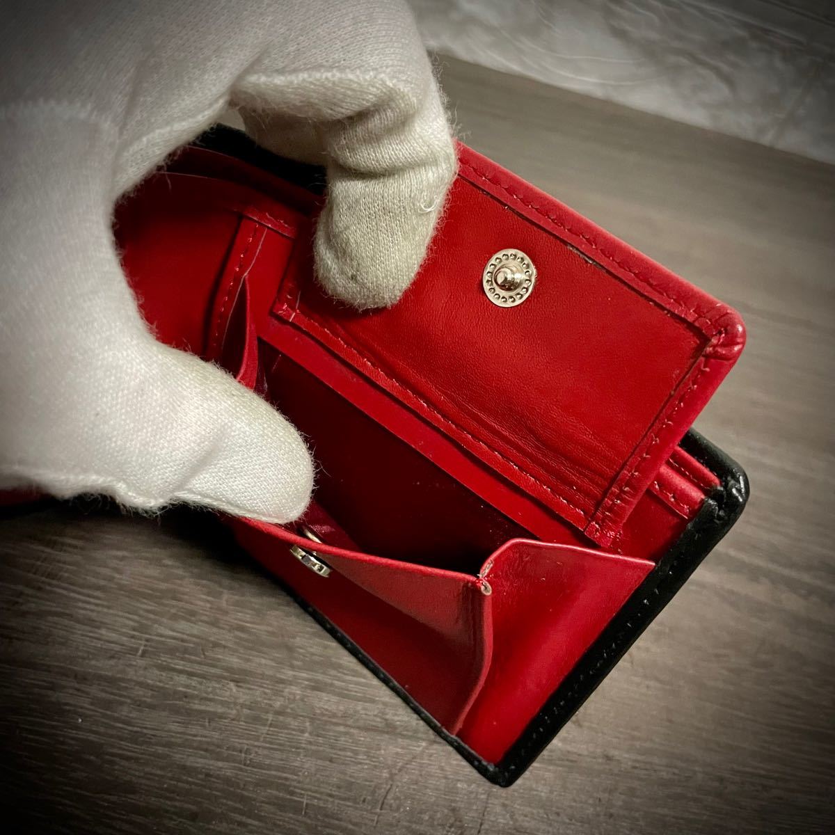 【幻の素材】スタースティングレイ 梅花皮 スティングレイ 折財布 青 財布 ネイビー 内装レッド 二つ折り ガルーシャ 超希少