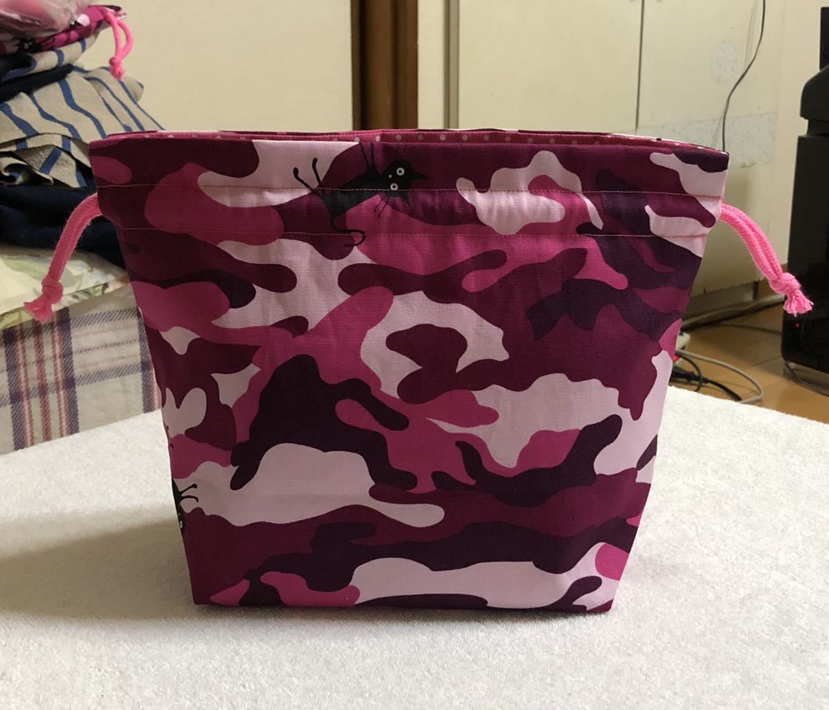  сумка для бэнто мешочек сумка сумка двусторонний камуфляж, камуфляж, кошка, розовый, полька-дот A-37