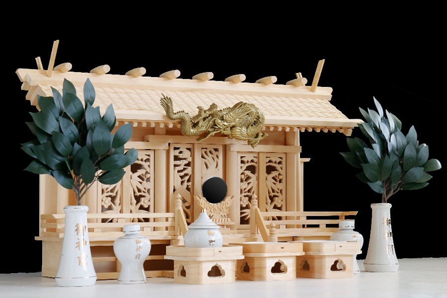 舞う、龍神 三社神棚セット □ 神殿 眠り龍 □ 透かし彫刻 絢爛 舞う、龍神 三社神棚セット □ 神殿 眠り龍 □ 透かし彫刻 絢爛
