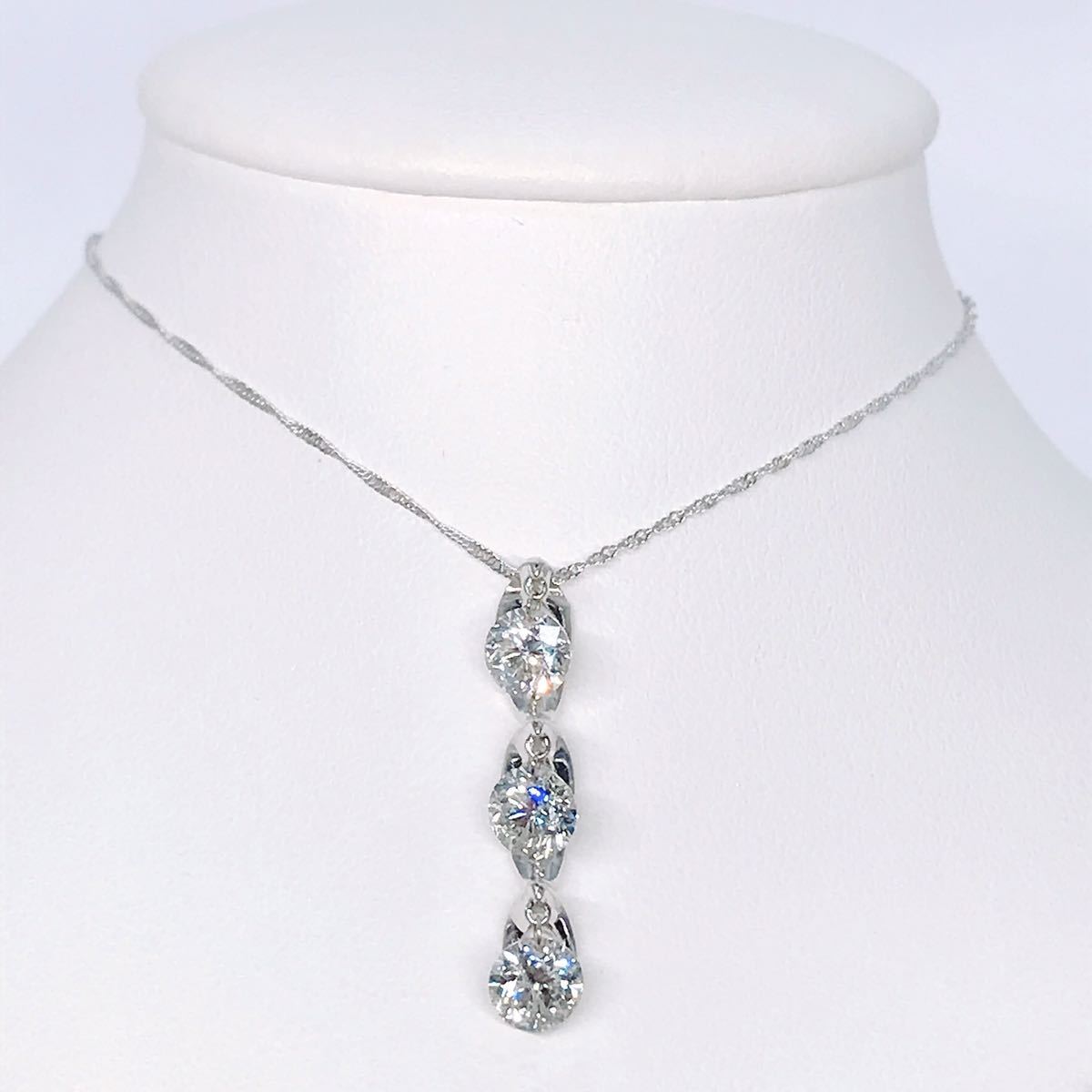 1 00ct ダイヤモンドネックレス K18WG トリロジーデザイン 1ct ダイヤ