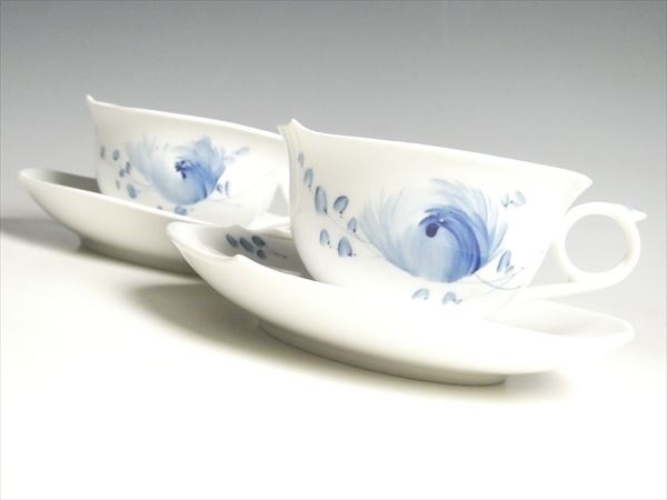 k875 Meissen マイセン 青い花 ペア カップ&ソーサー 2客 minnade