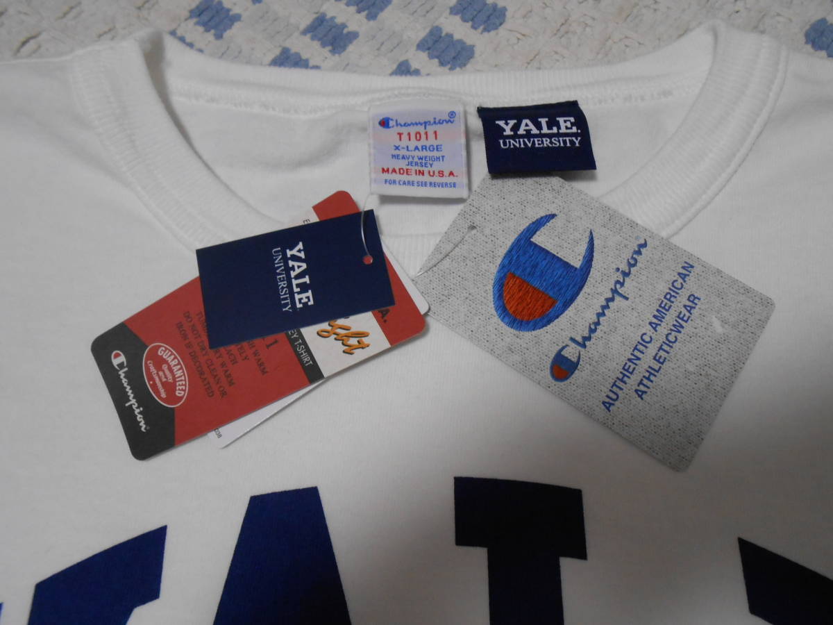 新品！限定！USA製！チャンピオン T1011 Tシャツ YALE ホワイト XL 白 デカロゴ・アーチ2段 C5-V302 アメリカ製の画像3