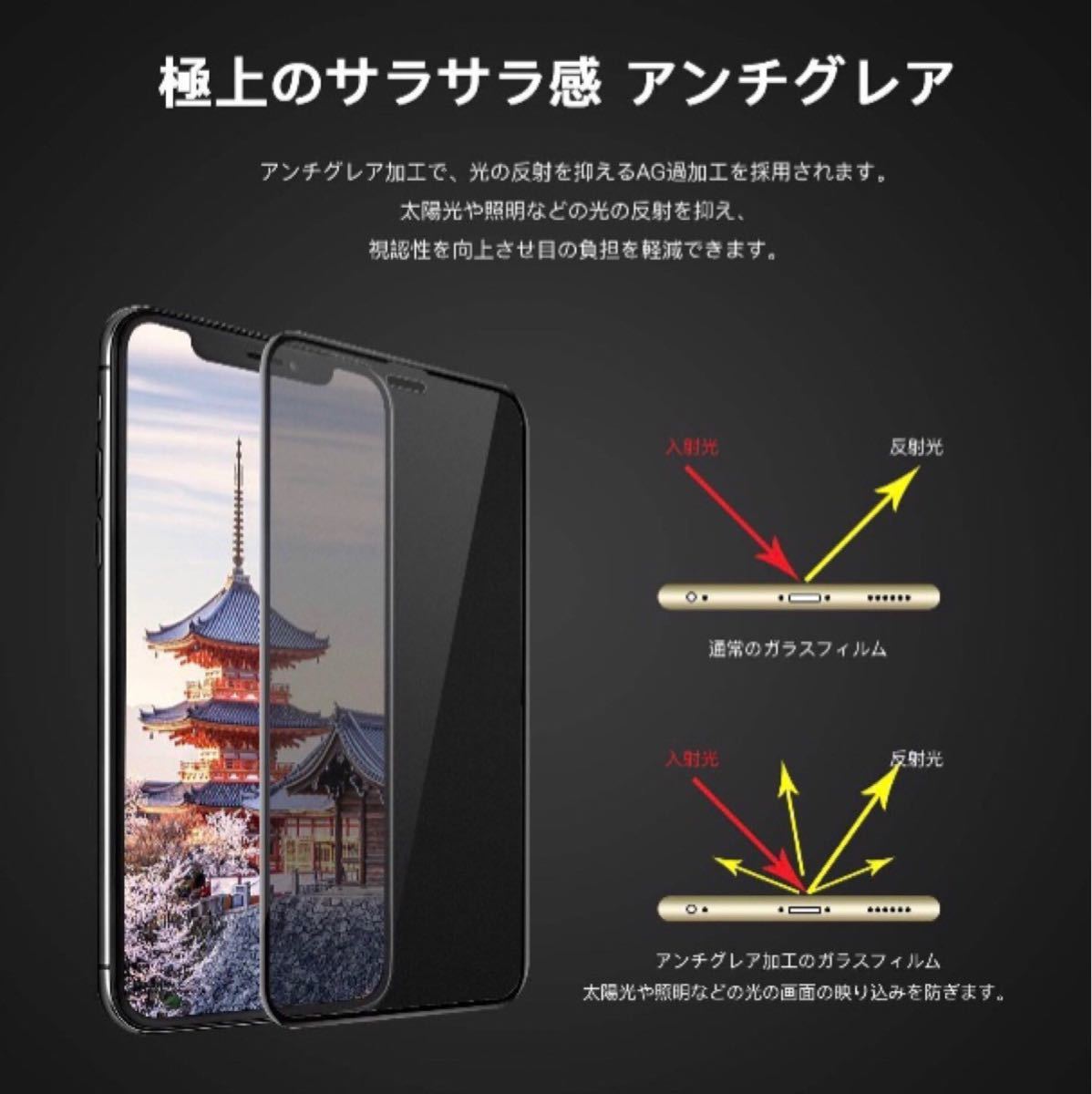 アンチグレア 指紋防止 反射防止 iPhoneフィルム 9H 強化ガラス 10D曲面 全面保護 iPhone12/12Pro