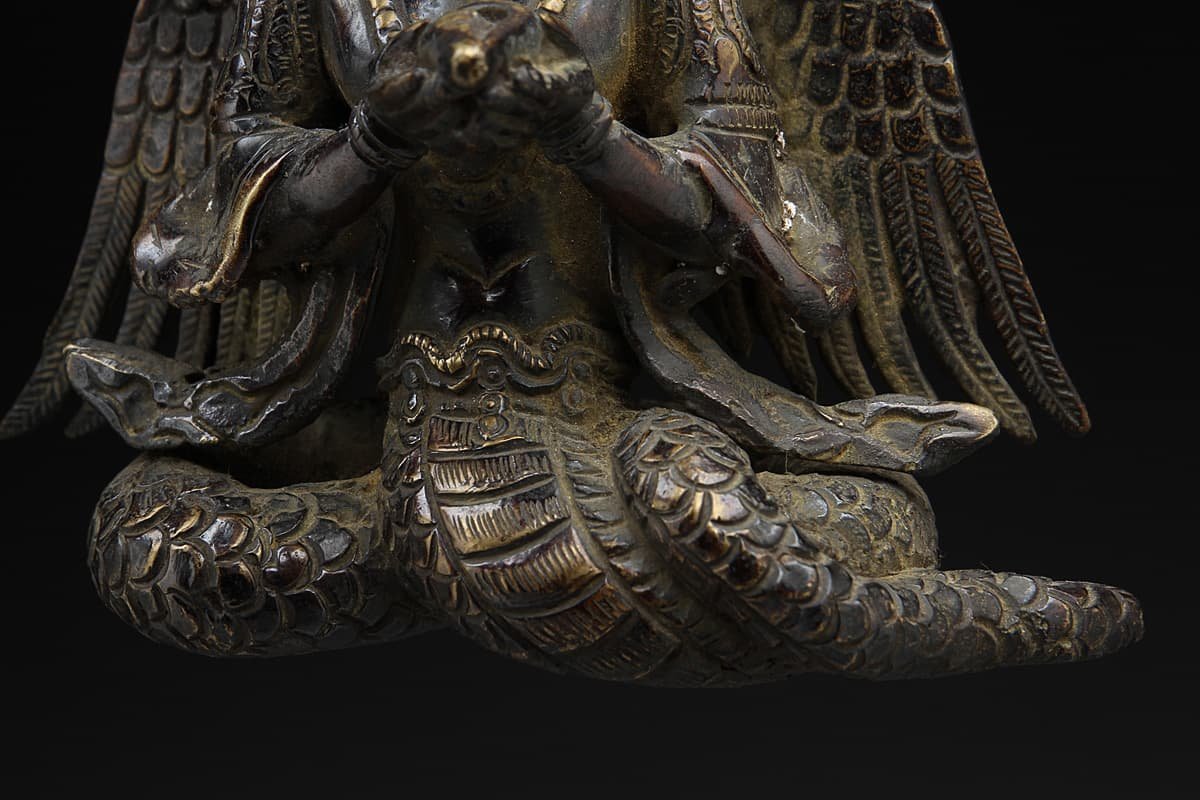 ED611 インド ヒンドゥー教 銅製「ナーガラージャ像/蛇女神」高15cm 重921g・銅蛇神 置物 7