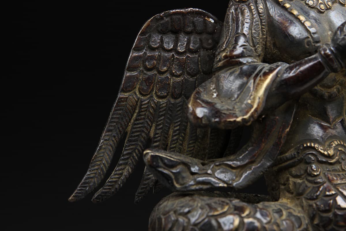 ED611 インド ヒンドゥー教 銅製「ナーガラージャ像/蛇女神」高15cm 重921g・銅蛇神 置物 6