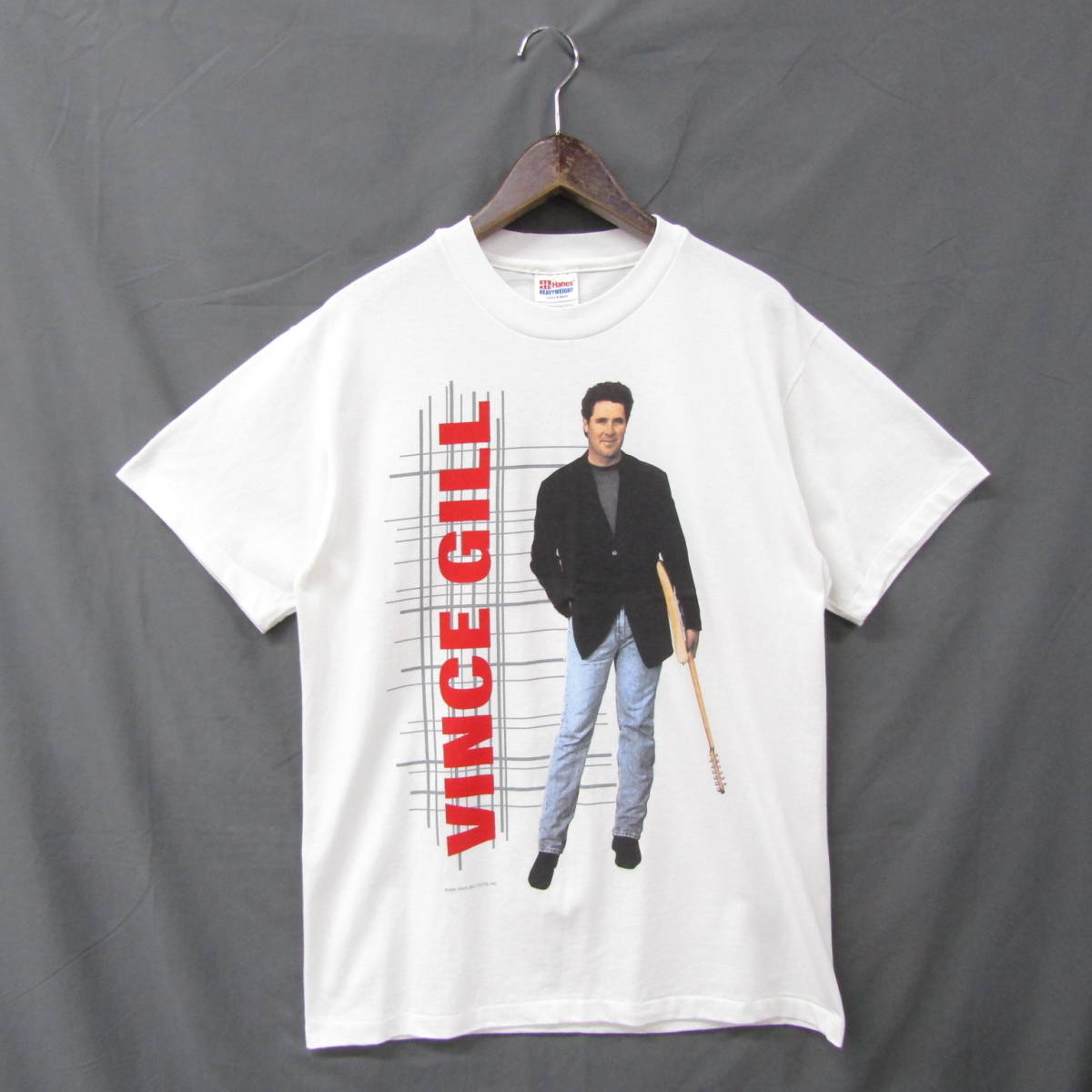 90s サイズ M Hanes HEAVYWEIGHT 両面 プリント Tシャツ 半袖 シングル ヴィンス ギル バンT ロックT ホワイト 古着 ビンテージ 2JU1301_画像2