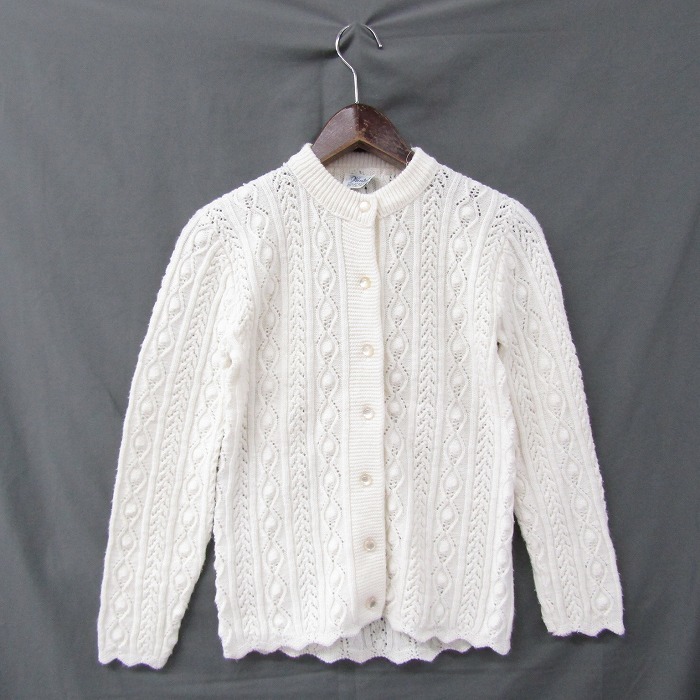 70\'s ~ Vintage Wintuk size XS degree Fisherman knitted cardigan plain white retro lady's old clothes Vintage 2JU0697