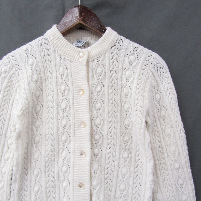 70\'s ~ Vintage Wintuk size XS degree Fisherman knitted cardigan plain white retro lady's old clothes Vintage 2JU0697