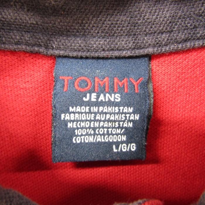 TOMMY JEANS サイズ L 無地 ポロシャツ 半袖 シャツ 4ボタン レッド トミー フィルフィガー ジーンズ 古着 ビンテージ 2JU2820_画像4