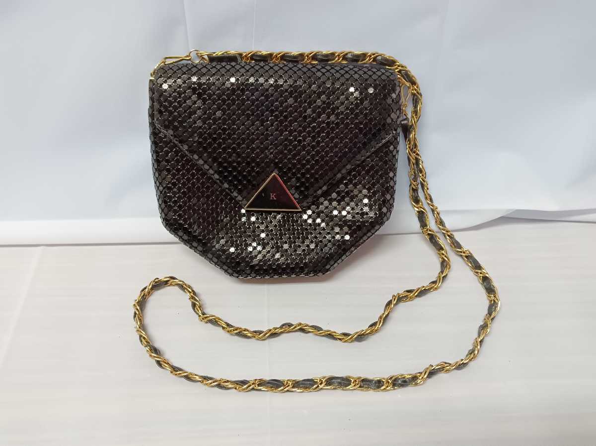  shoulder bag retro modern clutch bag micro back black black Kirakira party bag metal black secondhand goods 