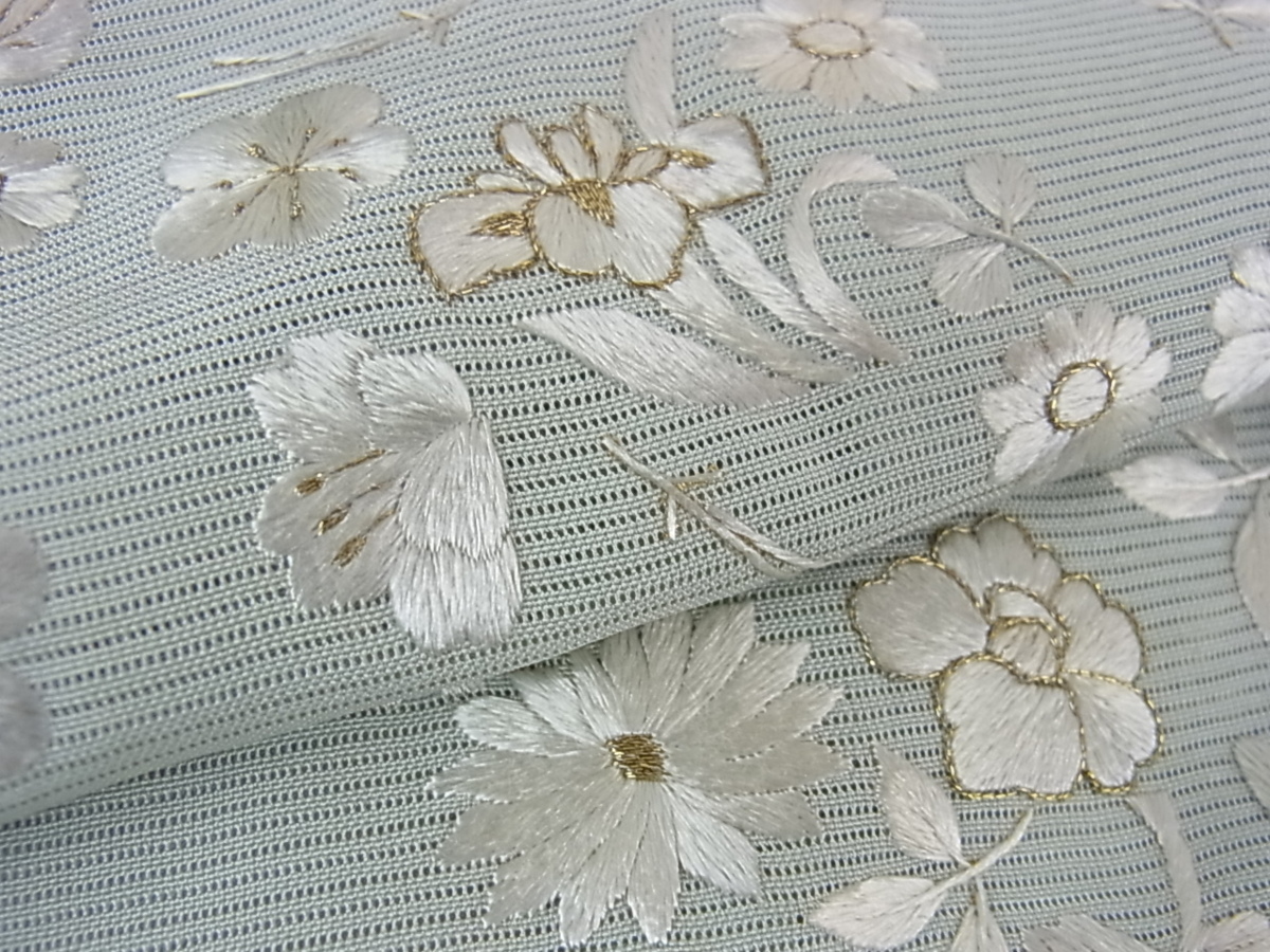 花美人着物□夏物 訪問着 総刺繍 絽 吹き寄せ花文 金糸 逸品 ps1594