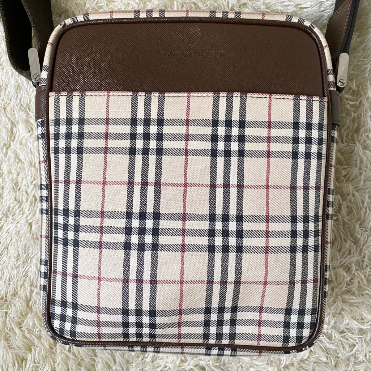 美品】バーバリー ショルダーバッグ ノバチェック キャンバス レザー