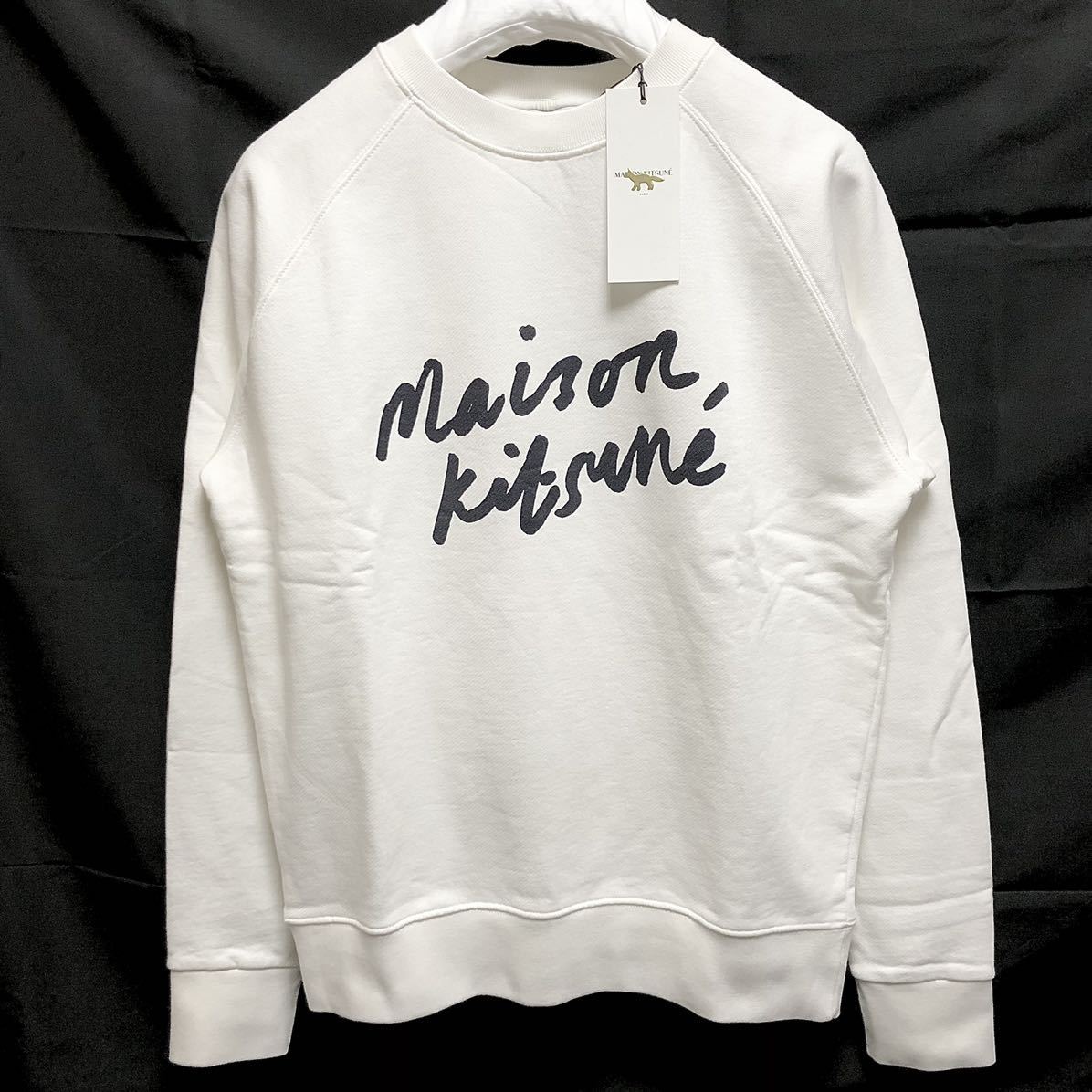 XS 新品 メゾンキツネ ロゴ スウェット トレーナー 白 ホワイト MAISON KITSUNE ハンドライト クリーン 手描き  HANDWRITING CLEAN SWEAT