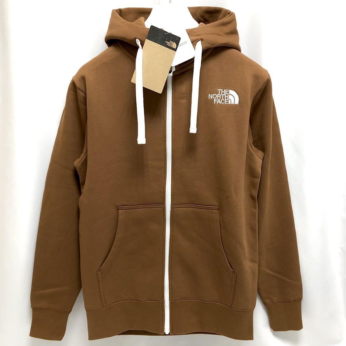 XS 新品 ノースフェイス リアビュー フルジップ フーディ ロゴ スウェット パーカ ブラウン 茶 Rearview FullZip ジップアップ  フード