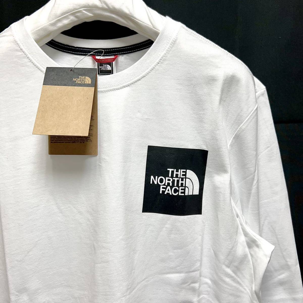 XL 新品 日本未発売 海外限定 ノースフェイス スクエアロゴ ロンＴ 長袖 Tシャツ ボックスロゴ 白 ホワイト ブックス ロゴ 胸ロゴ スクエア
