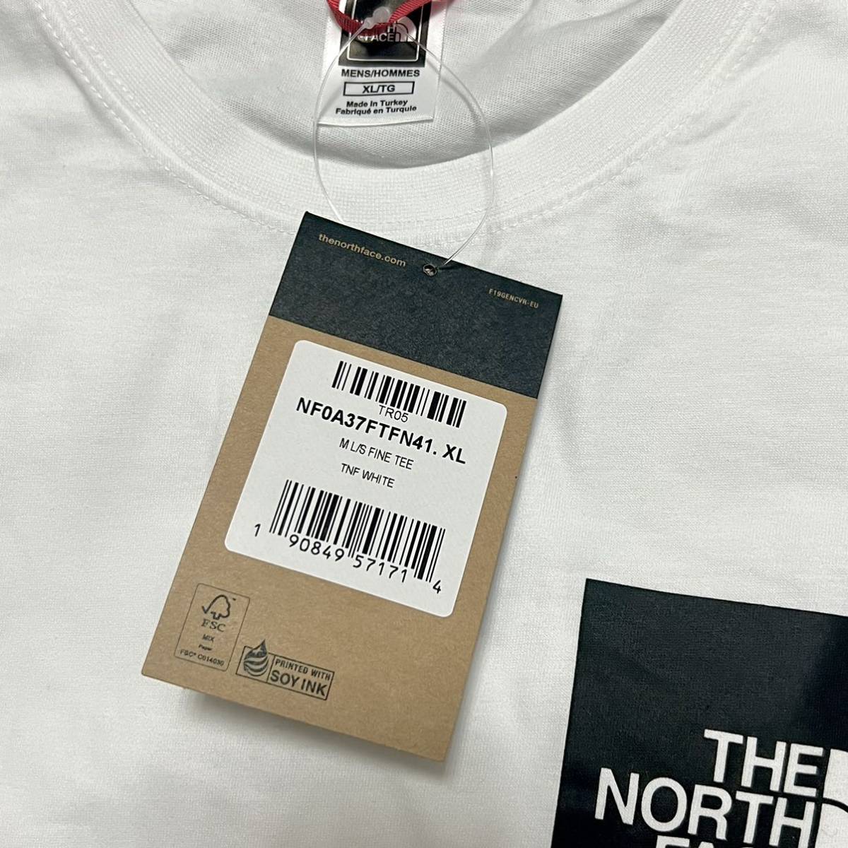 XL 新品 日本未発売 海外限定 ノースフェイス スクエアロゴ ロンＴ 長袖 Tシャツ ボックスロゴ 白 ホワイト ブックス ロゴ 胸ロゴ スクエア