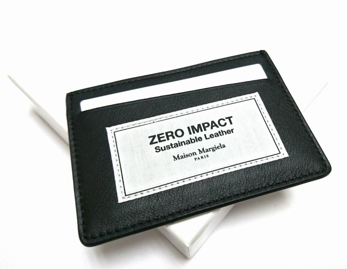 新品 メゾンマルジェラ 4ステッチ レザー カード ケース カードホルダー パス 定期入れ ZERO IMPACT CARD CASE 黒 ロゴ ゼロインパクト