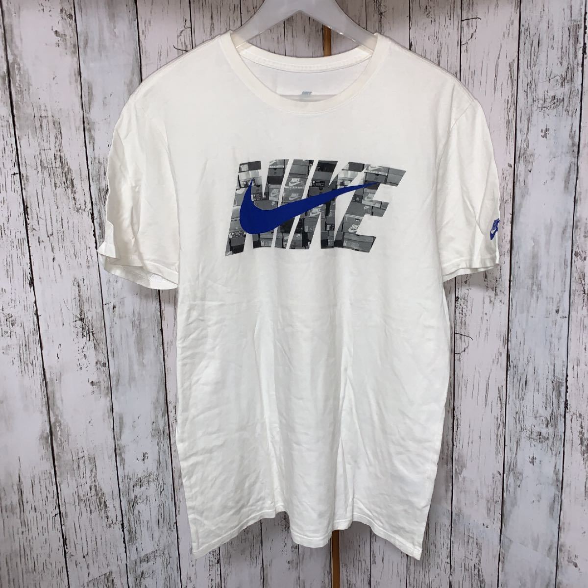 NIKE ナイキ Tシャツ　アトモス　コラボ　ロゴ　ビックプリント　青×白 半袖Tシャツ