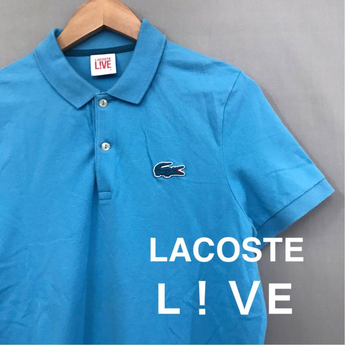 ラコステライブ LACOSTELIVE ポロシャツ 半袖 鹿の子 ロゴ刺繍 青ワニ ファブリカ メンズ ブルー XL 5サイズ £□