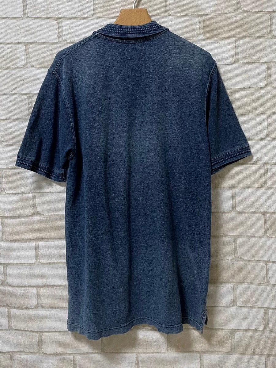 ステューシー インディゴポロシャツ 左裾 金刺繍 アメカジ 激レア STUSSY】ステューシー 人気 デニム インディゴ染 刺繍ロゴ