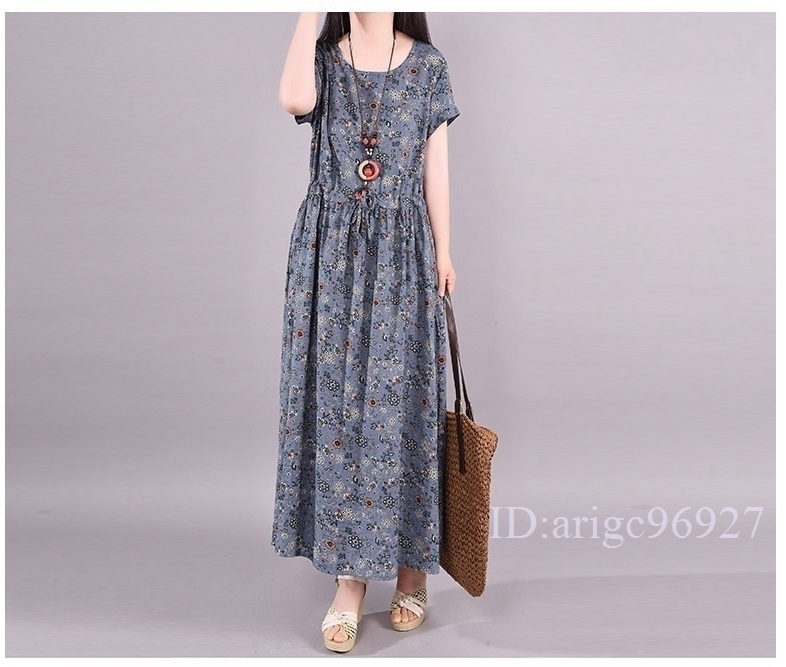 K46* casual * dressing up floral print * body type cover * easy large size short sleeves long One-piece 