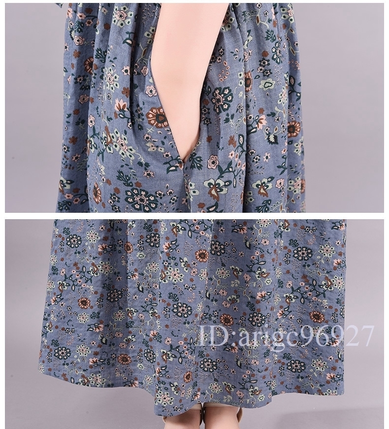 K46* casual * dressing up floral print * body type cover * easy large size short sleeves long One-piece 