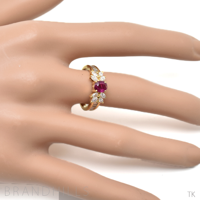 ルビー0.66ct ダイヤモンド0.64ct リング 9号 K18 金 YG イエロー