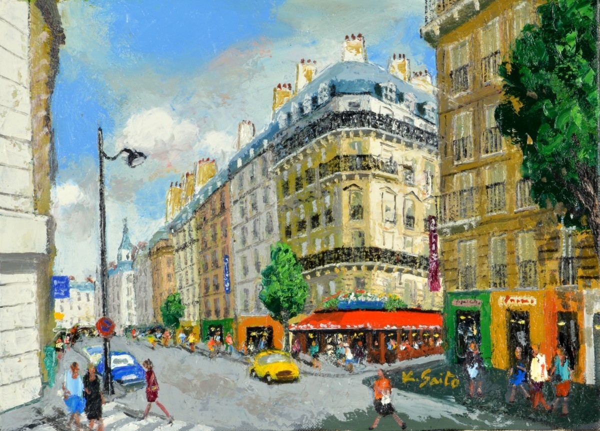 油絵 肉筆絵画 F20サイズ パリの街角 木枠付 -新品 1 要 斎藤 NO.7