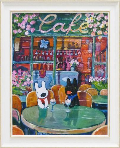額装絵画 リサとガスパール アート Lサイズ「春のカフェ」