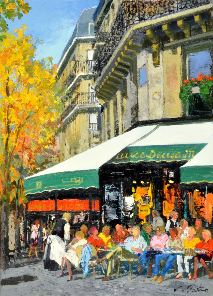 Масляная живопись Западная живопись (может быть доставлена ​​с картиной маслом) № 33 F4 Size "Street Corner Cafe (осень)"