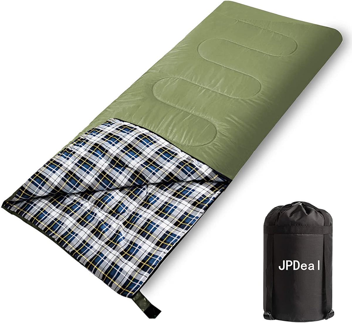 寝袋 シュラフ 封筒型 保温 軽量 210T防水シュラフ 快適温度-10℃~25℃ みどり