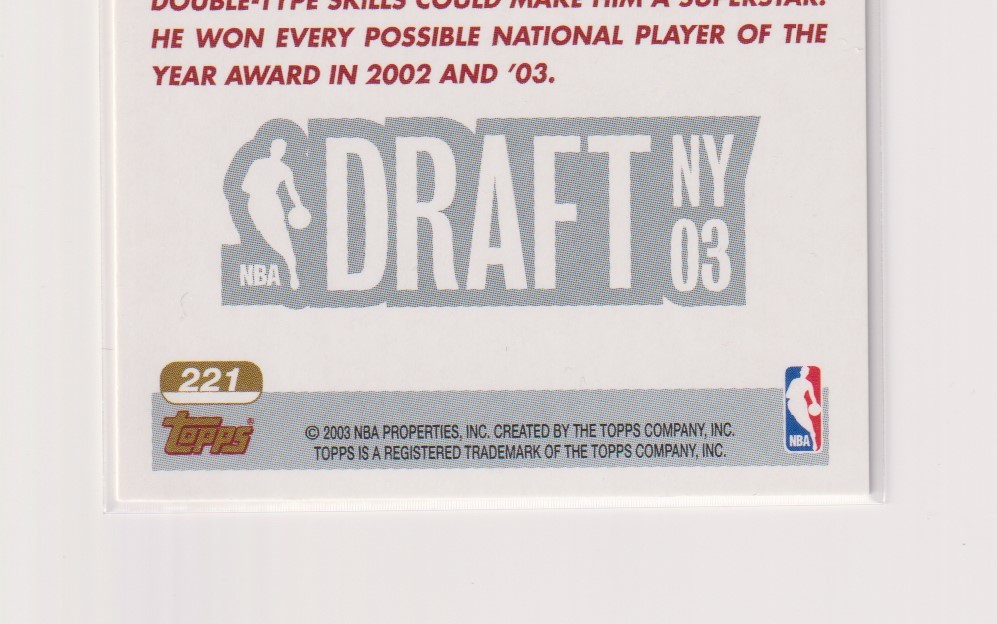 NBA LEBRON JAMES ROOKIE CARD 2003-04 Topps No.221 BASKETBALL