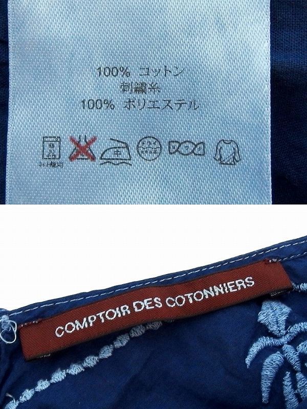 COMPTOIR DES COTONNIERS コントワー デ コトニエ 刺繍 7分袖プルオーバーブラウス 12 ネイビー_画像3