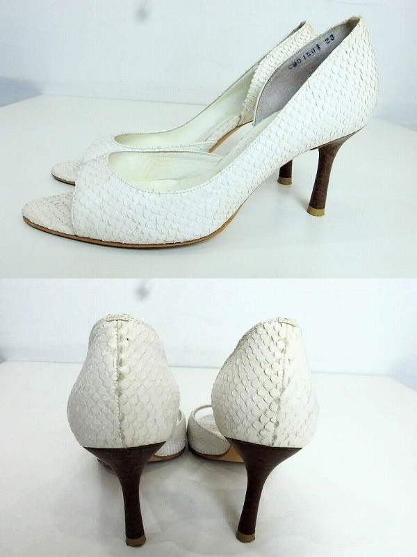 VII XII XXX Seven Twelve Thirty Vivier snake leather open tu pumps 35 1/2 white group 