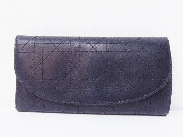 話題の行列 Christian Dior クリスチャンディオール カナージュ　レザー　長財布 ※名入れあり 黒 女性用財布
