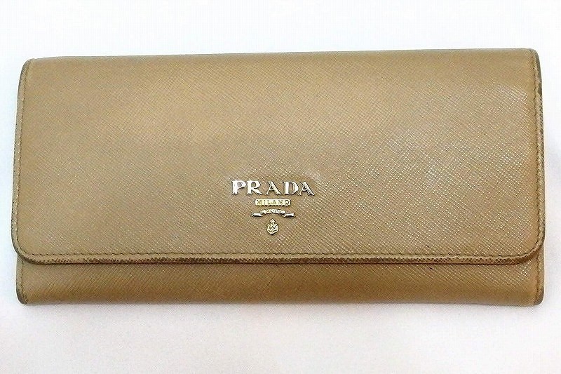 PRADA プラダ レザー　長財布　サフィアーノ ベージュ/イエロー