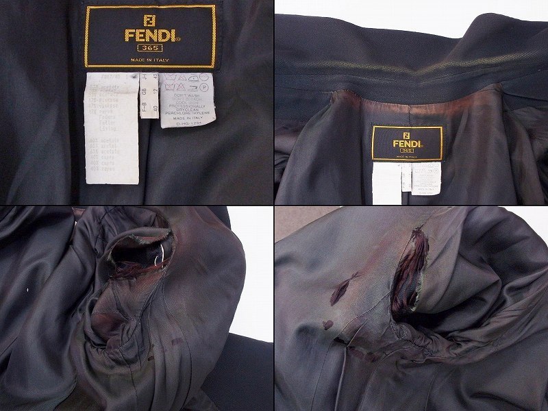 FENDI フェンディ ダブルブレスト　ジャケット *肩口色褪せ J：42 ブラック 中古_画像6