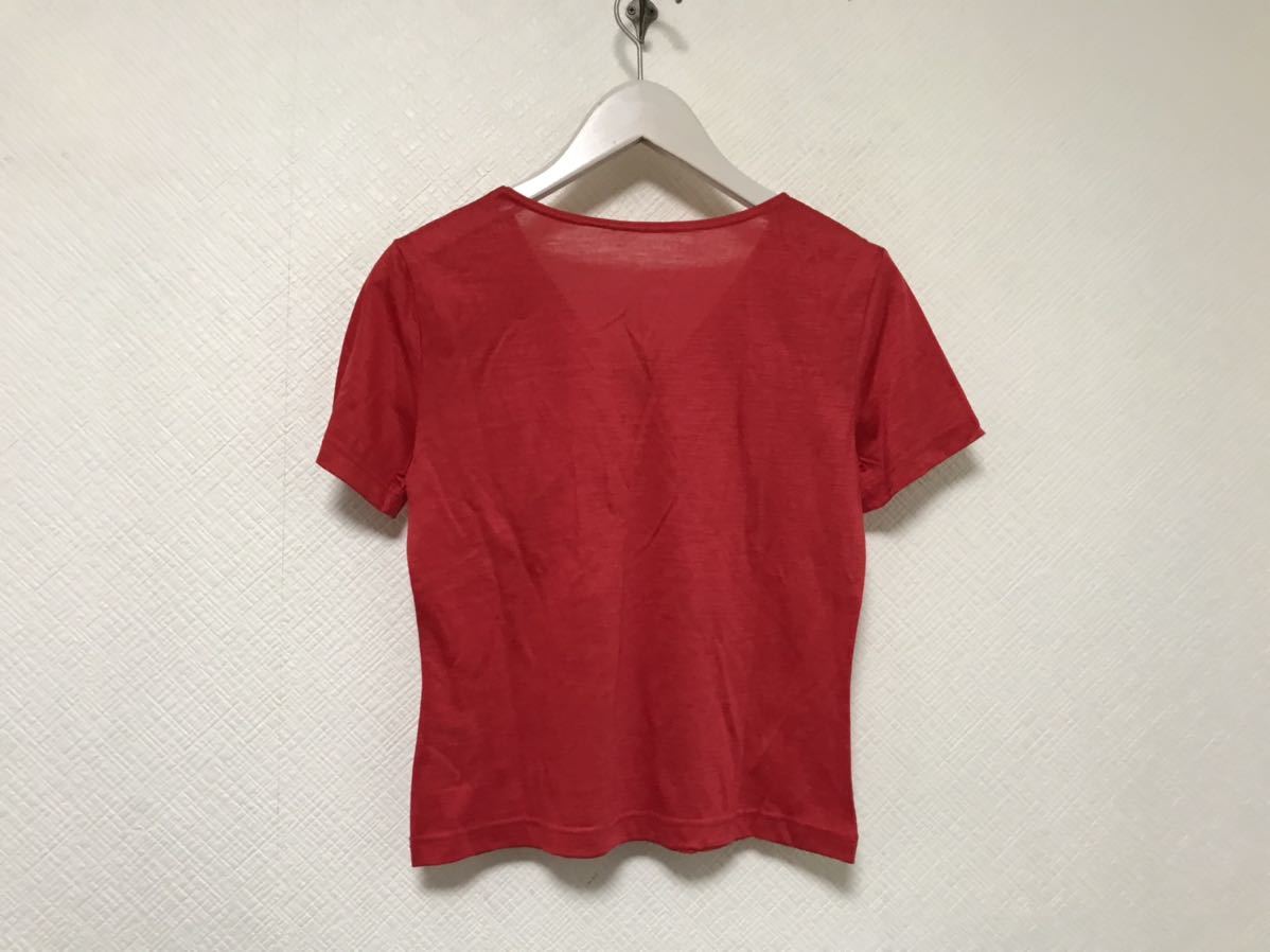 美品本物ジョルジュレッシュGEORGESRECHドレス光沢Vネック半袖TシャツレディースビジネススーツパーティーM38日本製レッド赤インナー