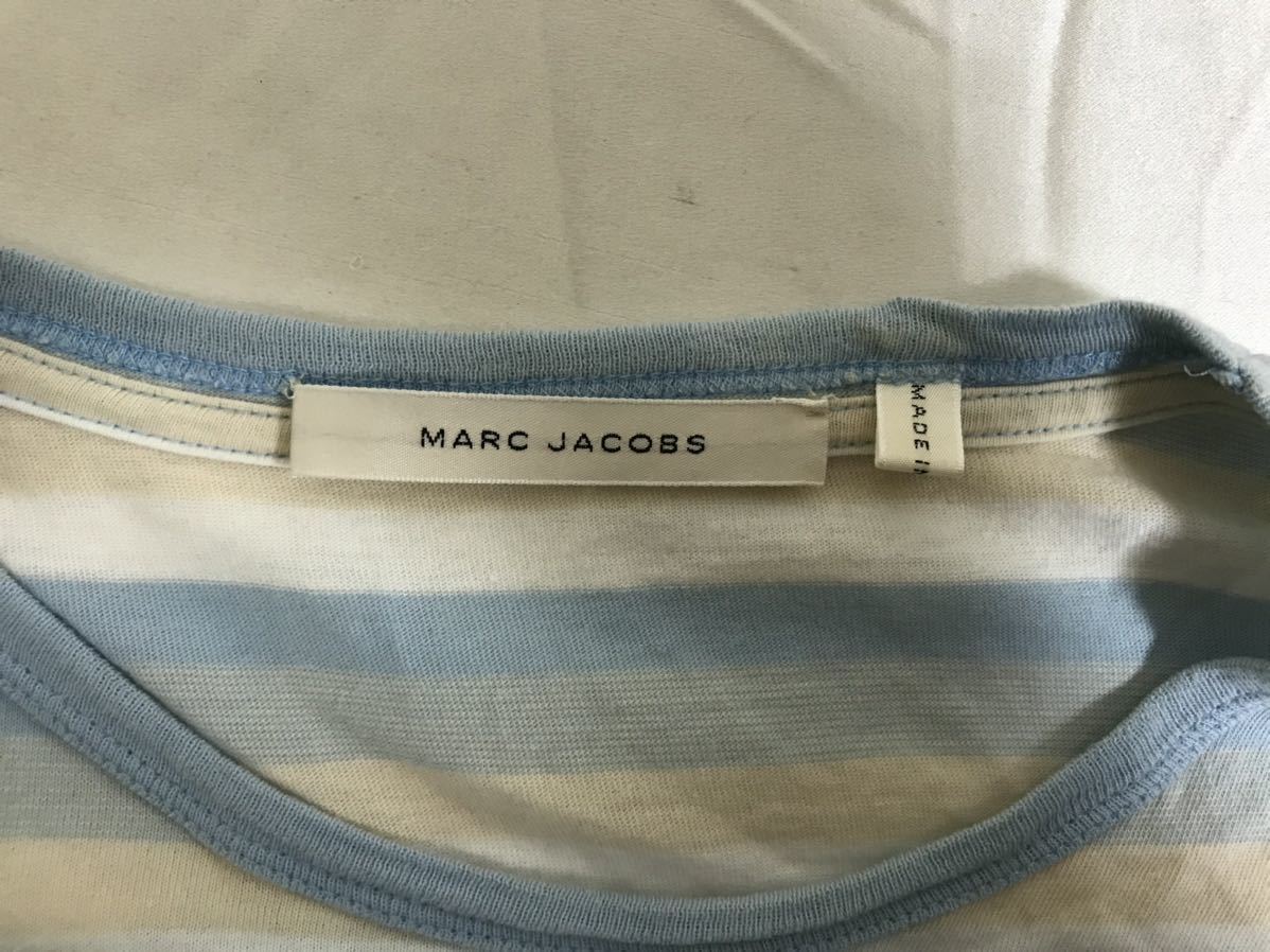 本物マークジェイコブスMARCJACOBSコットンボーダー柄長袖TシャツロンTメンズミリタリーアメカジサーフS青ブルーイタリア製