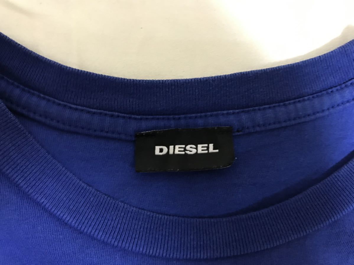 本物ディーゼルDIESELコットンロゴプリント半袖TシャツメンズミリタリーアメカジサーフストリートスケーターS青ブルーブルガリア製_画像4