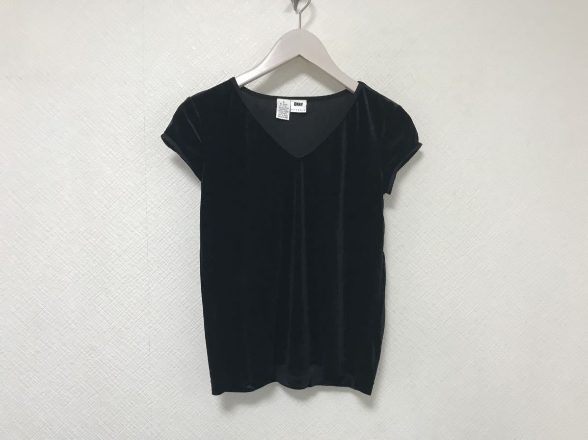 美品本物ダナキャランDKNYストレッチVネックベロア半袖Tシャツ 美品本物ダナキャランDKNYストレッチVネックベロア半袖Tシャツ