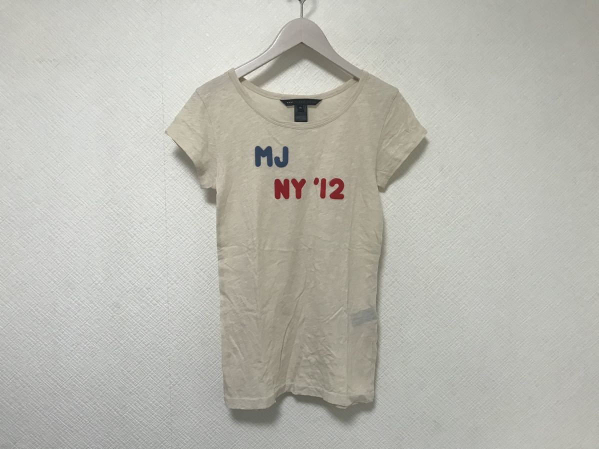 美品本物マークバイマークジェイコブスMARCbyMARCJACOBSフェルトロゴコットン半袖TシャツレディースビジネスベージュXSペルー製