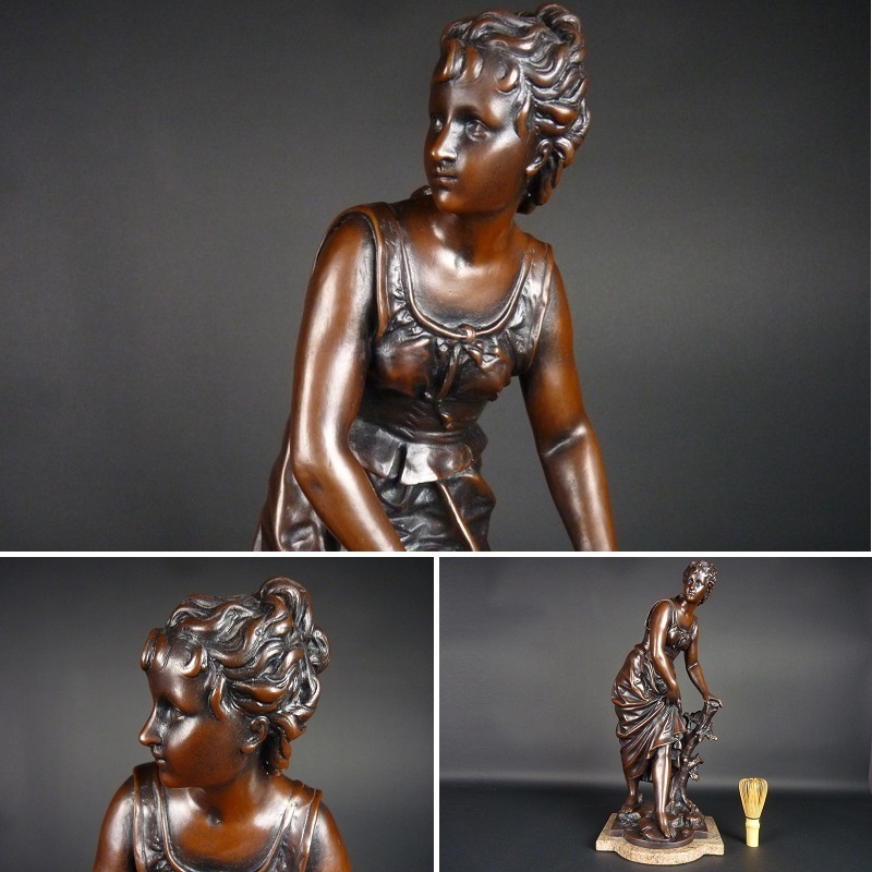 扇屋】銅製 女性像 高さ 約46㎝ 幅 約20㎝ ブロンズ像 台座付 置物 www